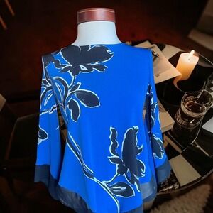 Alfani Black and Blue floral print blouse with sheer sleeves ✨